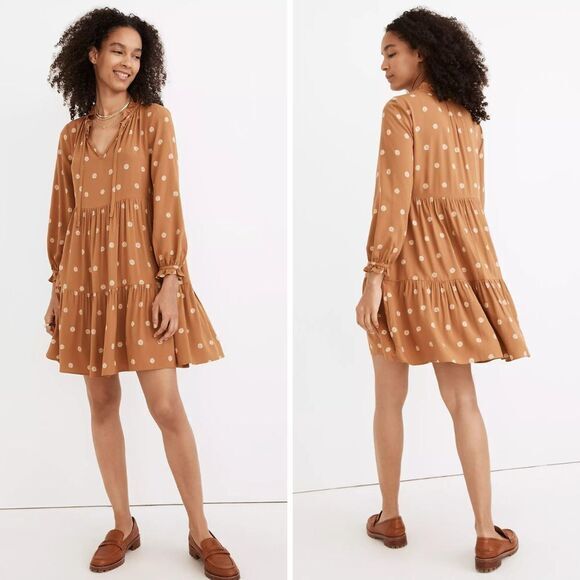 NEW Madewell Tie-Neck Tiered Mini Dress in Bloom Dot, ND169, XL - Picture 2 of 16